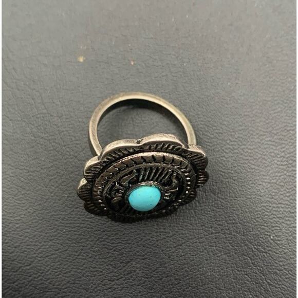 Silver Tone And Faux Turquoise Western Southwestern Costume Jewelry Ring Size 8 - Picture 3 of 7